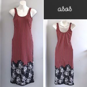 🏝️ ASOS Black Coral Striped Floral Tank Midi Dress 8